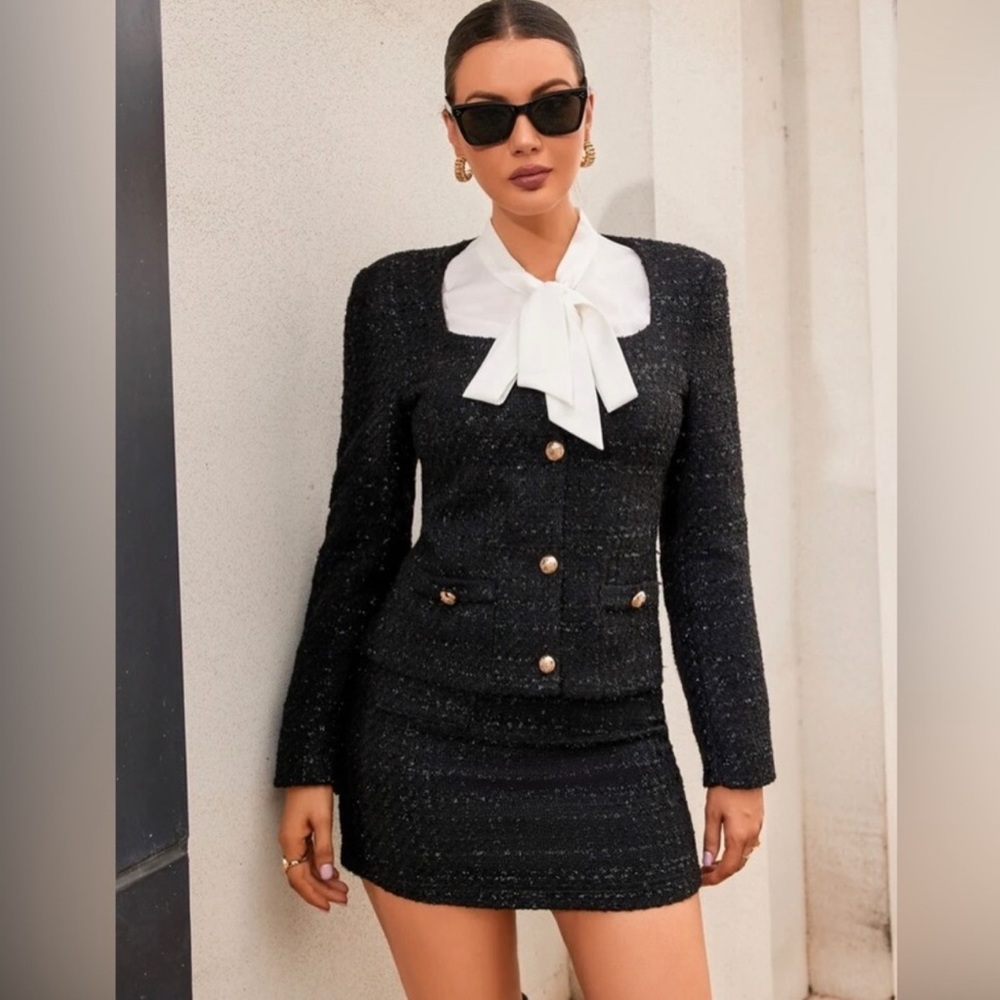 Small Blazer Boucle Luxury Black Gold Classic Tweed Jacket Old Money look Plaid